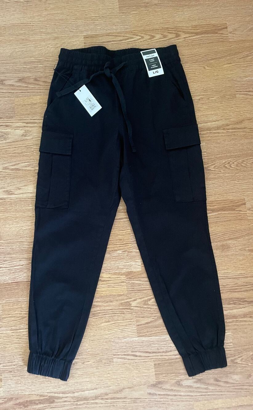 Charlotte Russe Refuge Classic Cargo Jogger Utility Pants Black L NWT